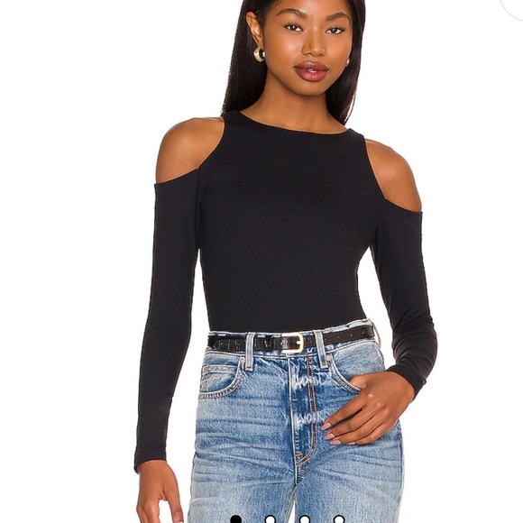 Susana Monaco Open Shoulder Long Sleeve Crew Top in Black XS - Picture 1 of 5
